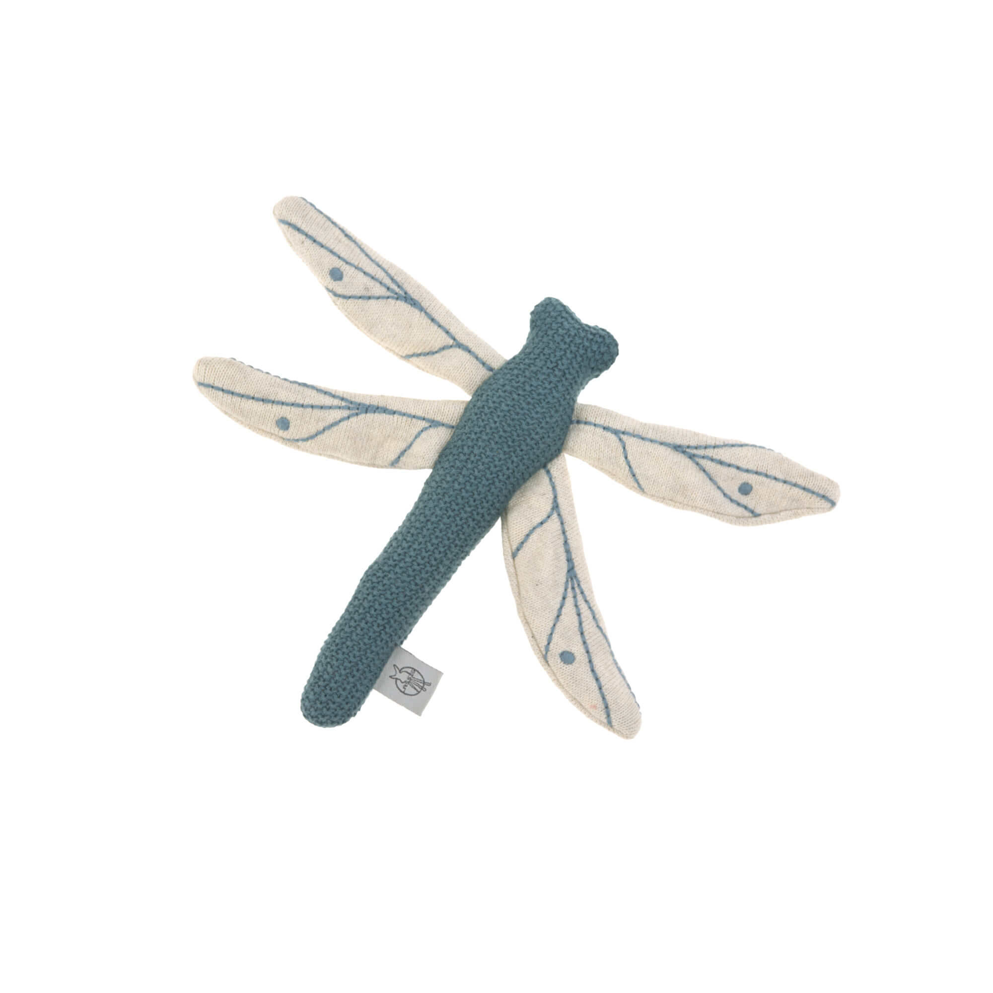 Lässig Lässig gebreid speeltje en knuffel met rammelaar knetter Garden Explorer Dragonfly blue