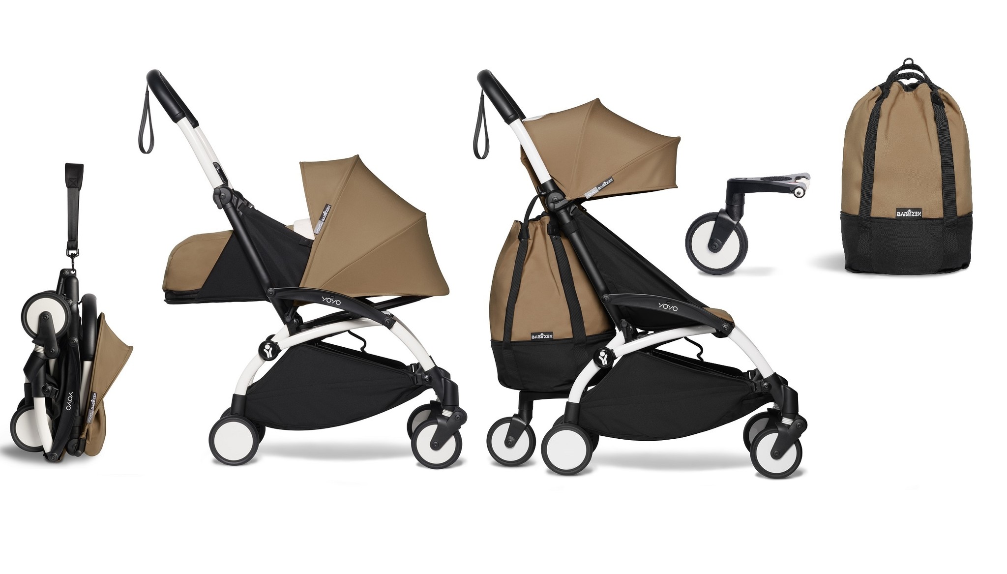 Babyzen YOYO² buggy COMPLEET vanaf de geboorte en inclusief YOYO Bag - toffee met frame wit Babyzen YOYO² buggy COMPLEET vanaf de geboorte en inclusief YOYO Bag - toffee met frame wit