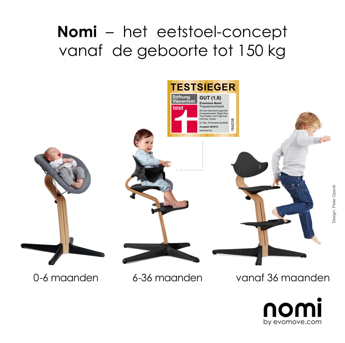 Nomi NOMI highchair Ideale set vanaf 6 maanden Basis eiken wit oiled en stoel grijs