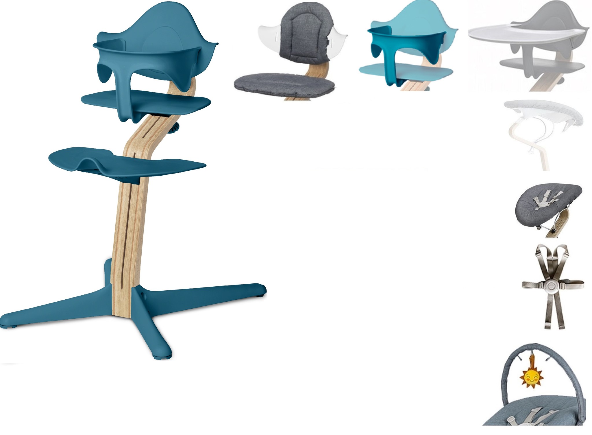NOMI highchair: de meest complete meegroeistoel met Basis met stoel, Zitkussen, Beugel, Tray, Wipper NOMI highchair: de meest complete meegroeistoel met Basis met stoel, Zitkussen, Beugel, Tray, Wipper
