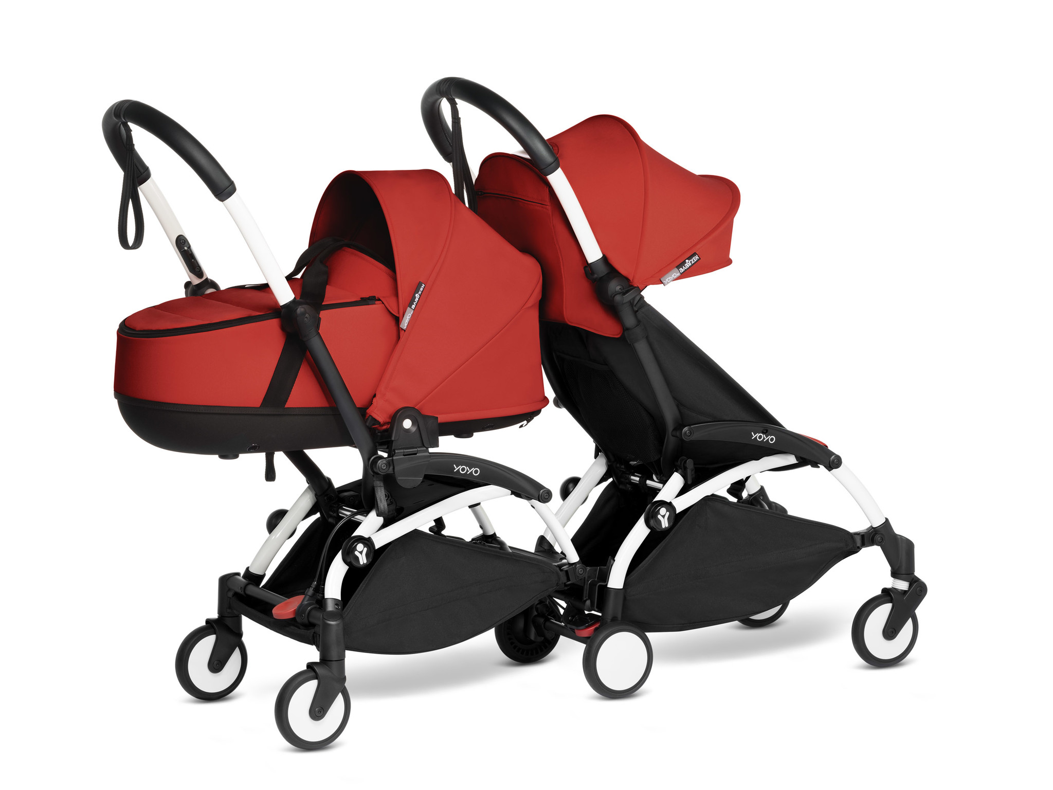 Babyzen Babyzen YOYO² duowagen voor 1 Newborn en 1 kindje van 6 mnd+  - wit frame en kleur rood