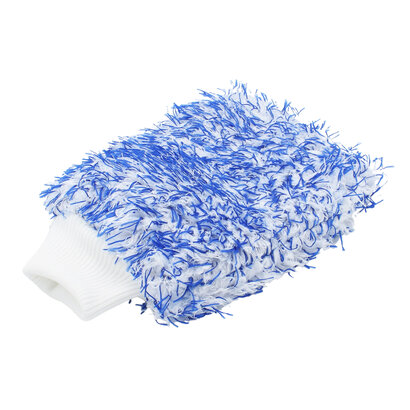 Washandschoen microvezel gespikkeld blauw/wit