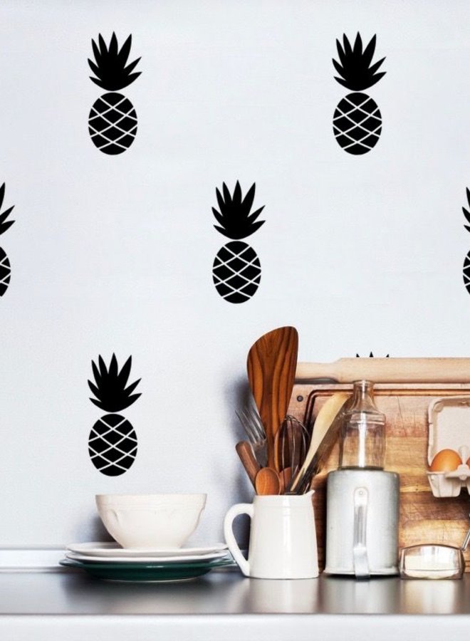 Muursticker Ananas Zwart
