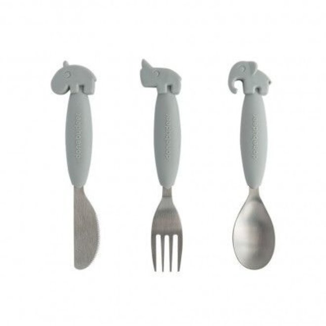 Geboortelijst Stéfanie - Done By Deer - YummyPlus, Easy grip cutlery set, grey