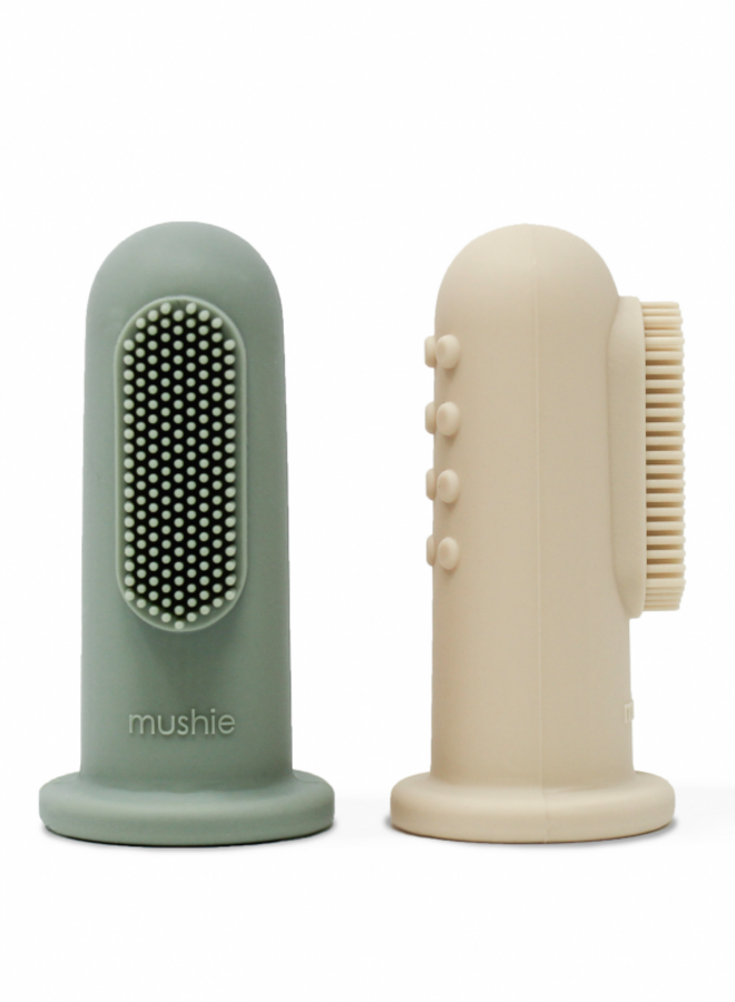 Mushie - Vinger tandenborstel - Shifting Sand & Cambridge Blue