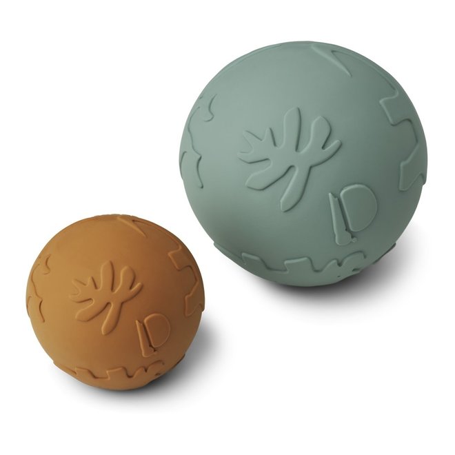 Liewood - Thea baby ball 2-pack -  Dino mustard peppermint mix