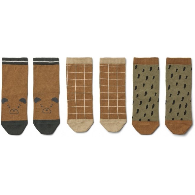 Liewood - Silas cotton socks  (3 pack) - Golden caramel multi mix