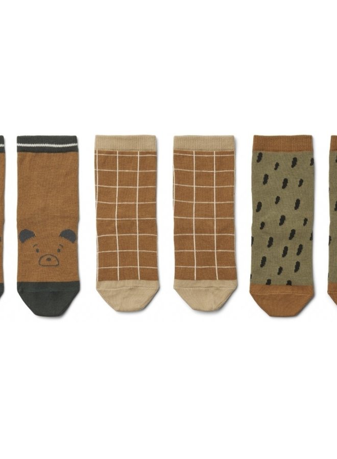 Liewood - Silas cotton socks  (3 pack) - Golden caramel multi mix