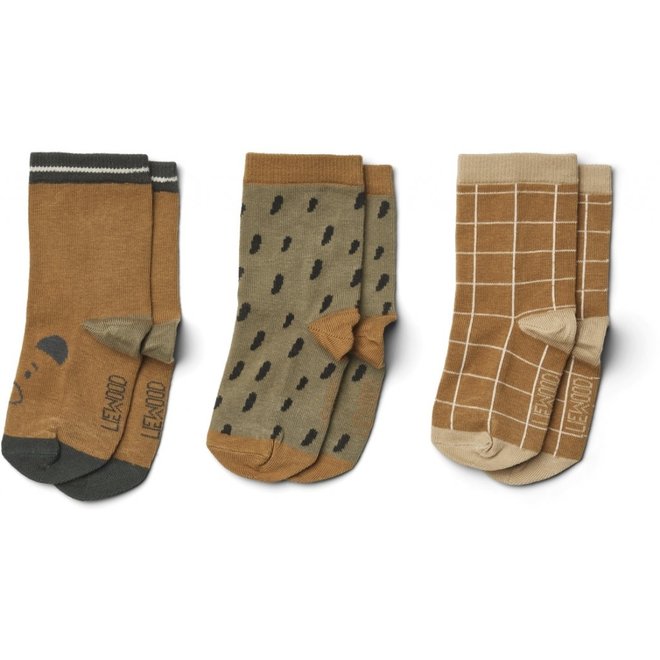 Liewood - Silas cotton socks  (3 pack) - Golden caramel multi mix