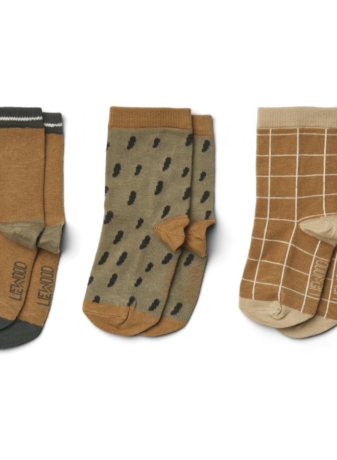 Liewood - Silas cotton socks  (3 pack) - Golden caramel multi mix