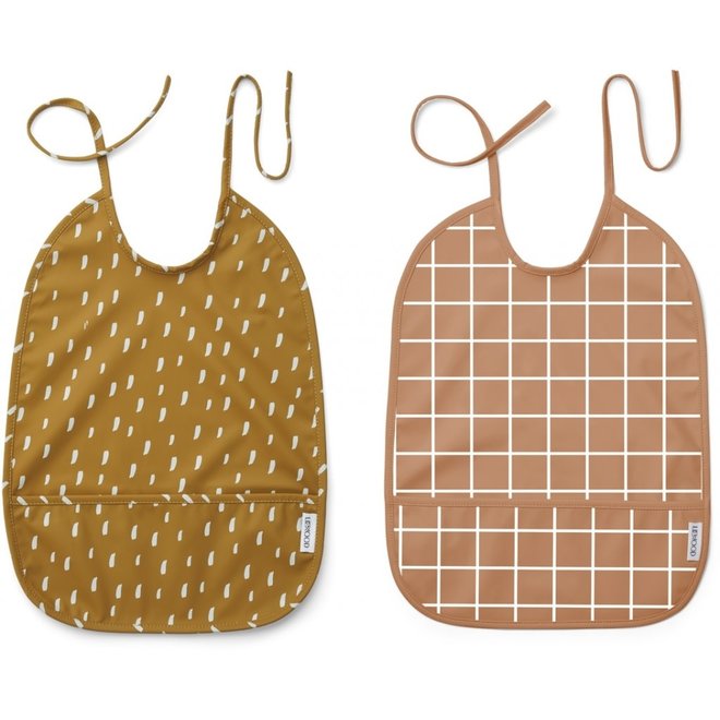 Liewood - Lai bib print - 2 pack - Check/graphic stroke golden caramel mix