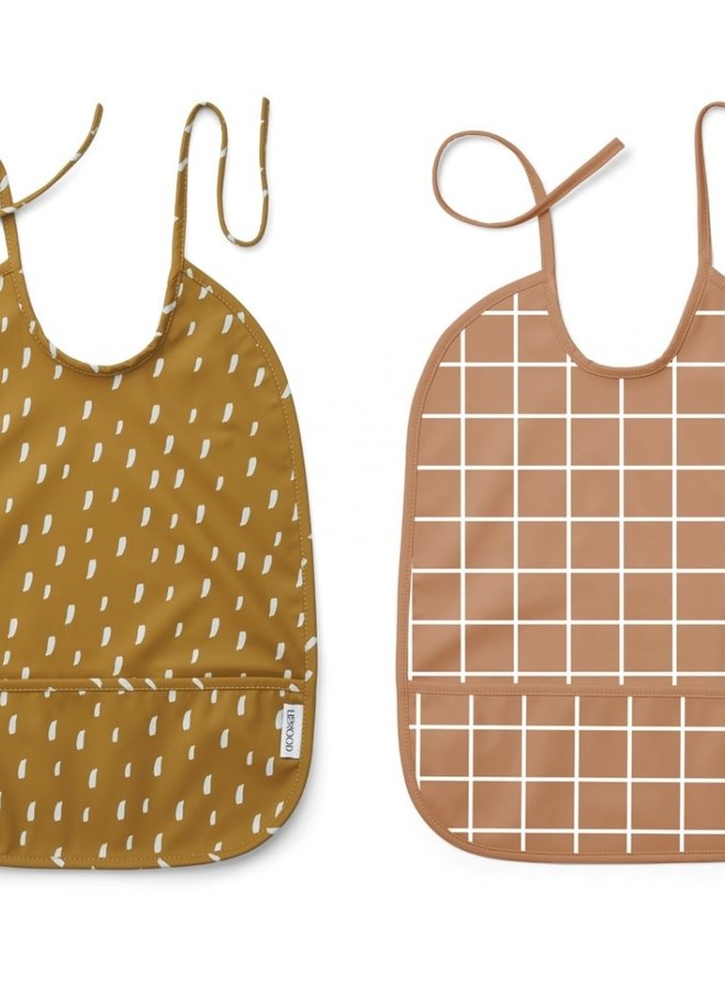Liewood - Lai bib print - 2 pack - Check/graphic stroke golden caramel mix