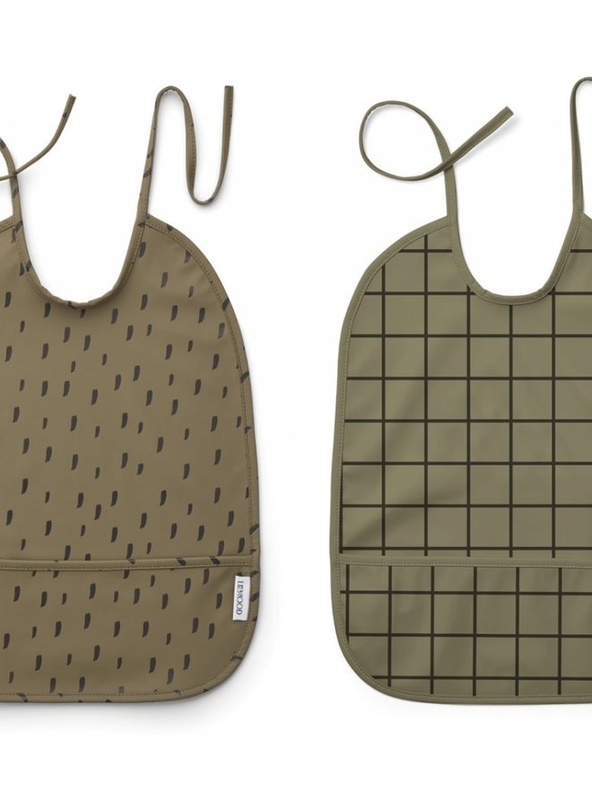 Liewood - Lai bib 2 pack - Check/graphic stroke khaki mix