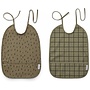 Liewood - Lai bib 2 pack - Check/graphic stroke khaki mix