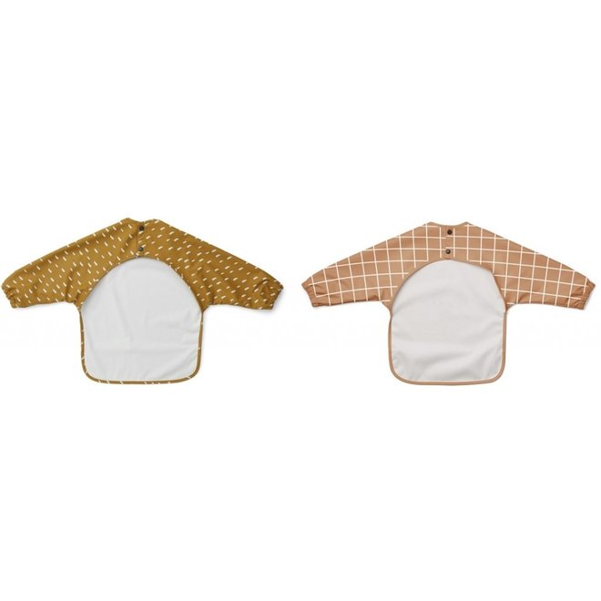 Liewood - Merle cape bib print - 2 pack - Check/graphic stroke golden caramel mix