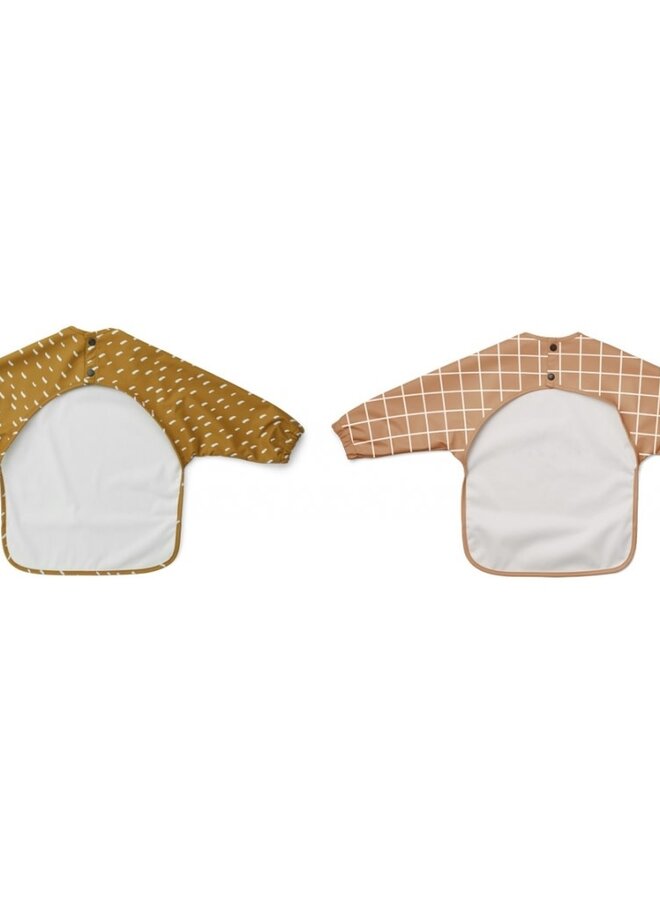 Liewood - Merle cape bib print - 2 pack - Check/graphic stroke golden caramel mix