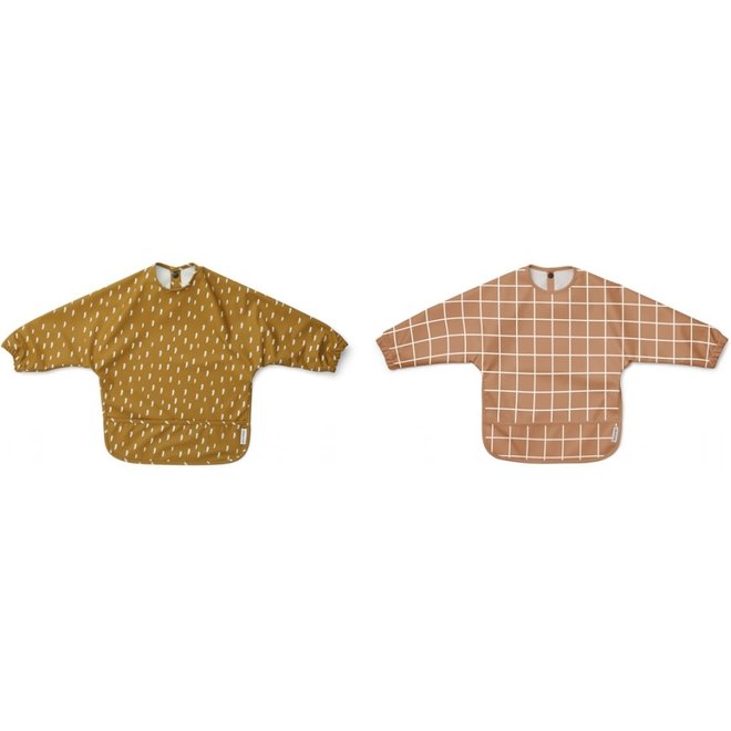 Liewood - Merle cape bib print - 2 pack - Check/graphic stroke golden caramel mix