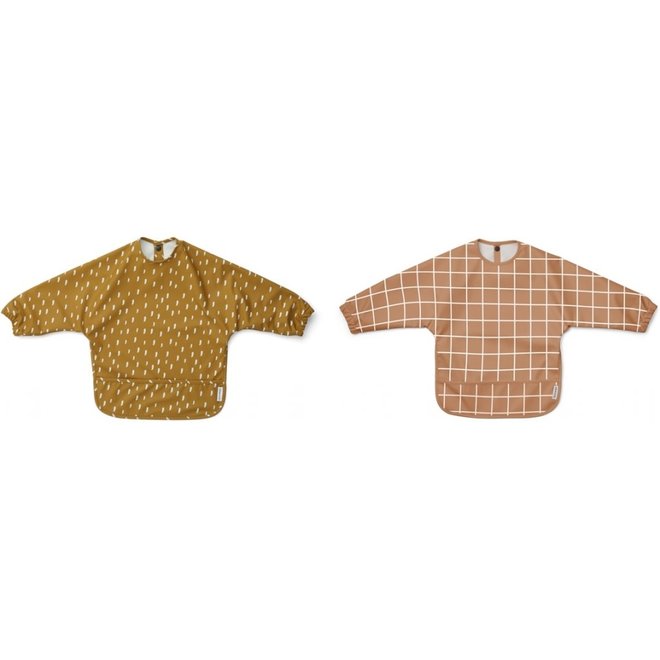 Liewood - Merle cape bib print - 2 pack - Check/graphic stroke golden caramel mix