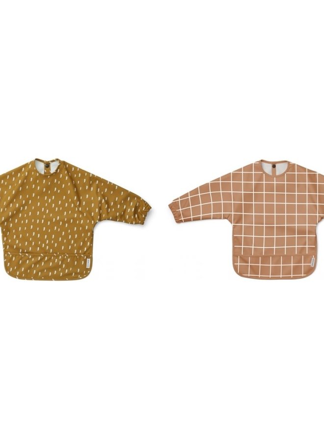 Liewood - Merle cape bib print - 2 pack - Check/graphic stroke golden caramel mix