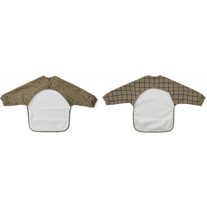 Liewood - Merle cape bib print - 2 pack - Check/graphic stroke khaki mix