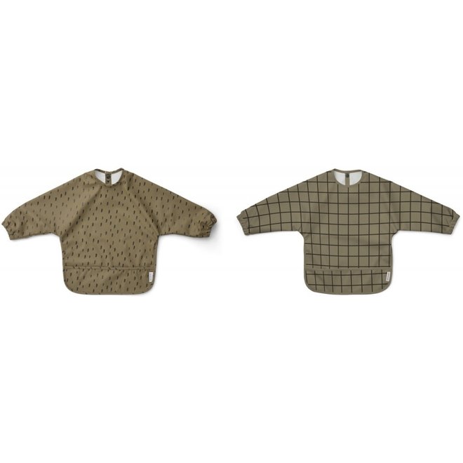 Liewood - Merle cape bib print - 2 pack - Check/graphic stroke khaki mix