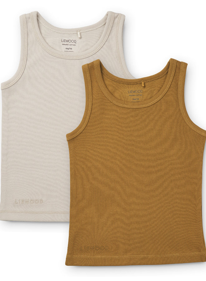 Faris tank top 2-pack - Golden caramel/sandy mix