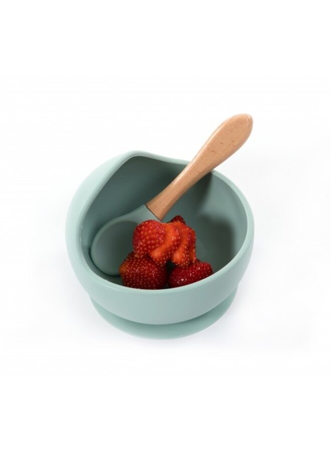 B-Suction Bowl Silicone & Spoon Blue