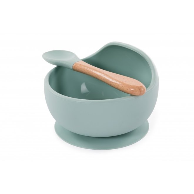 B-Suction Bowl Silicone & Spoon Blue