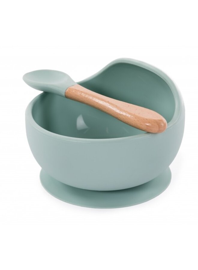 B-Suction Bowl Silicone & Spoon Blue