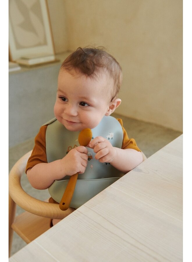 Liewood - Tilda Silicone Bib 2-Pack - Vehicles/dove blue mix