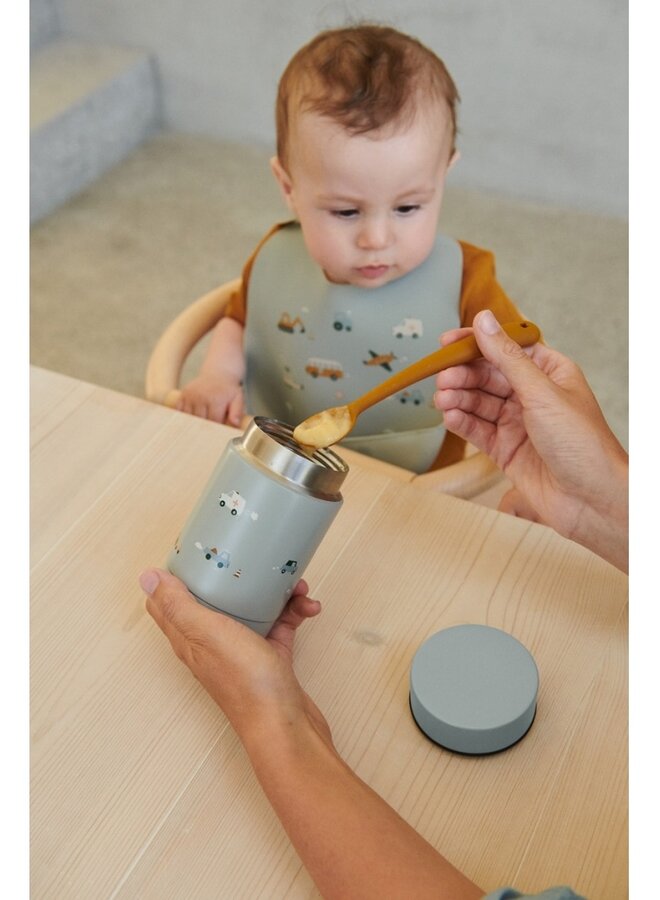 Liewood - Tilda Silicone Bib 2-Pack - Vehicles/dove blue mix