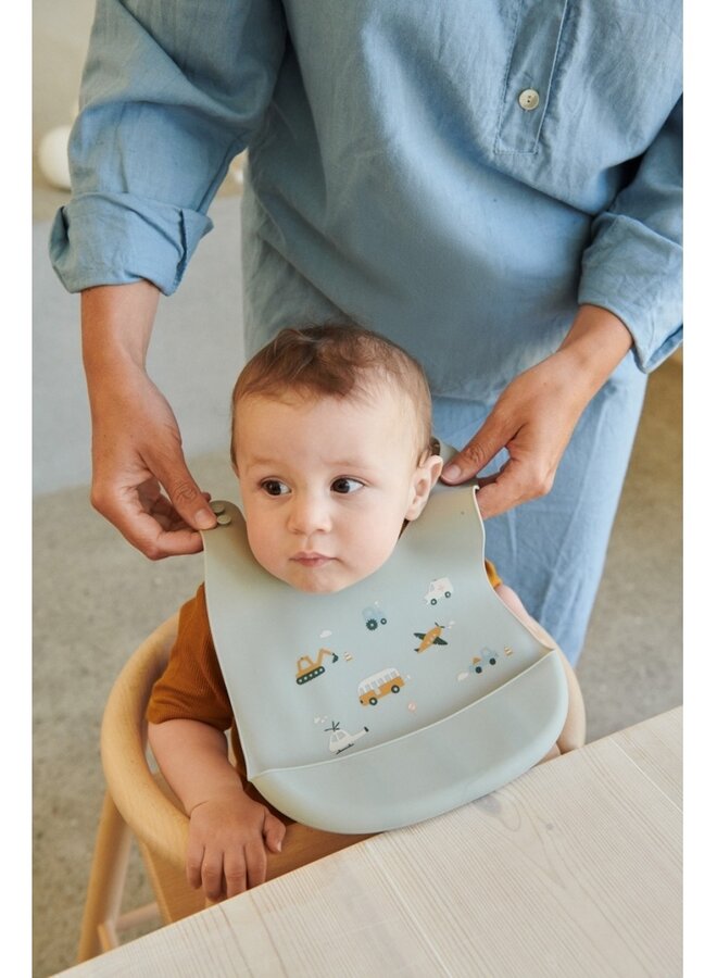 Liewood - Tilda Silicone Bib 2-Pack - Vehicles/dove blue mix