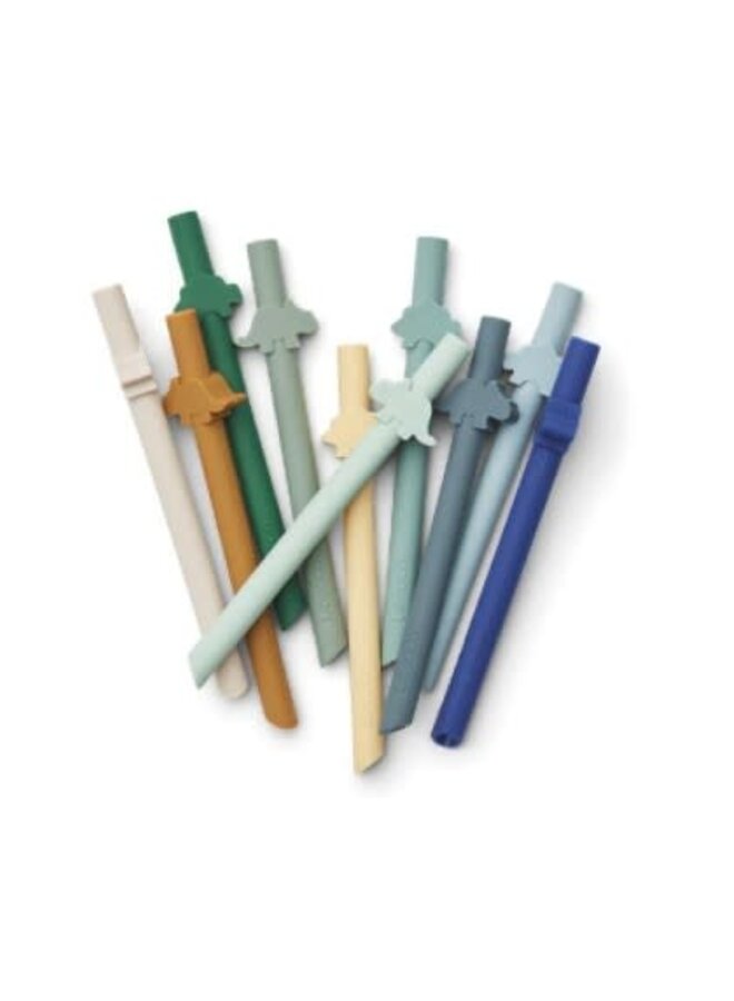 Liewood - Badu straw 10 pack  - Dino surf blue mix