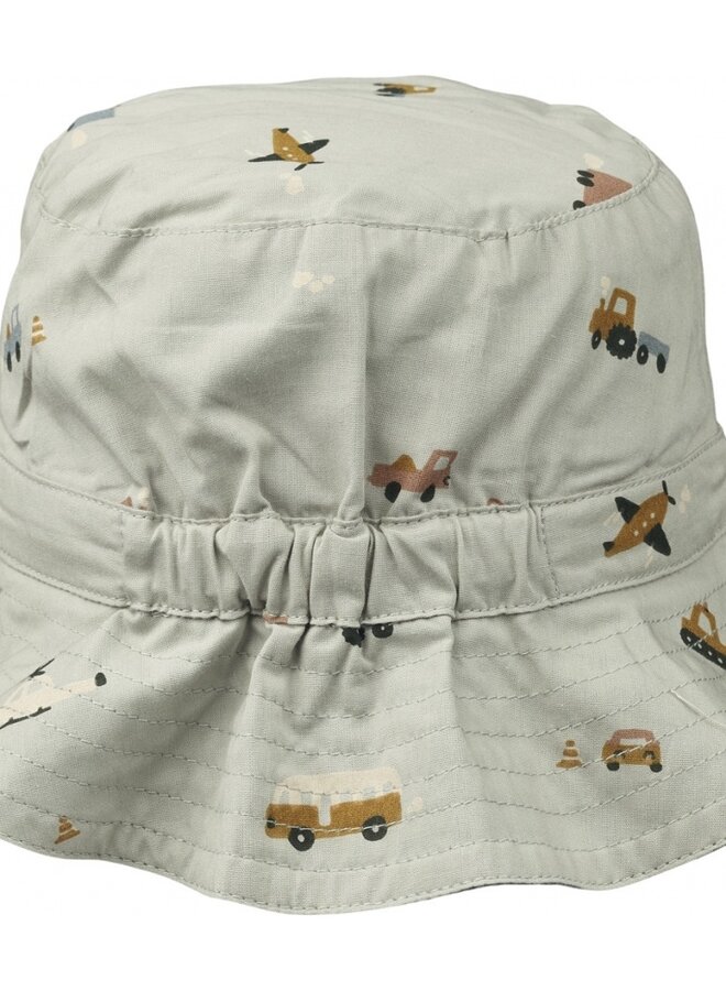 Liewood - Sander reversible sun hat - Vehicles/dove blue mix