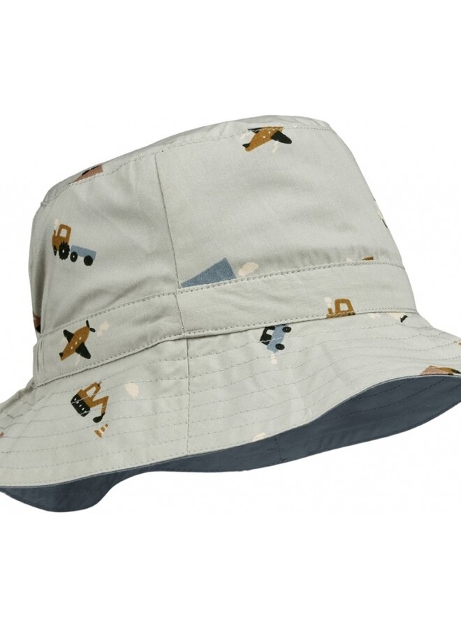 Liewood - Sander reversible sun hat - Vehicles/dove blue mix