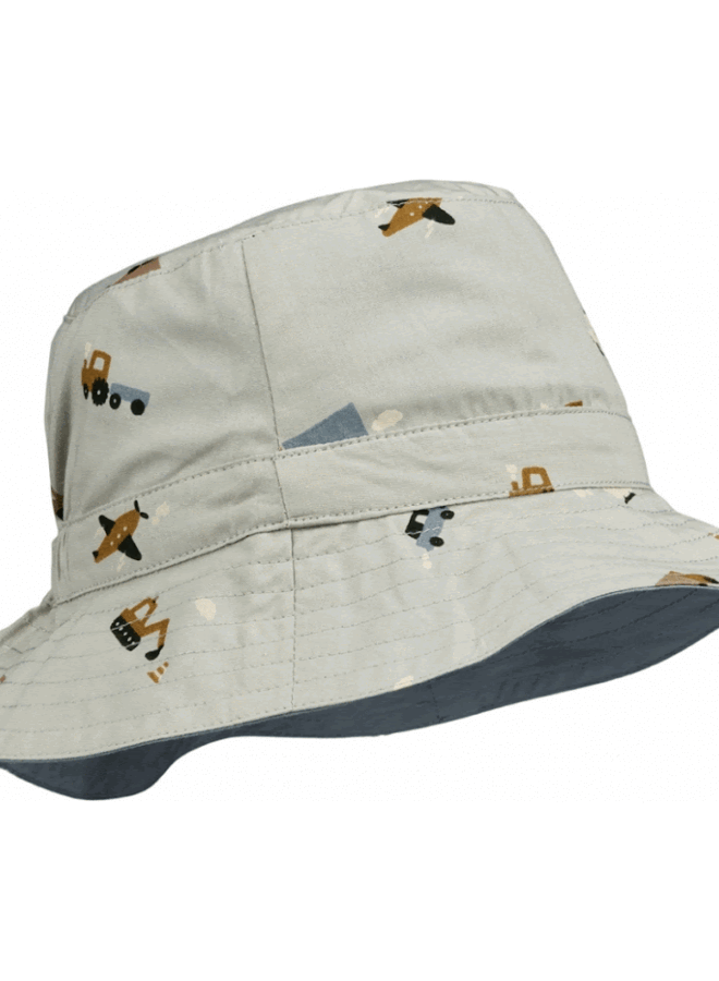 Liewood - Sander reversible sun hat - Vehicles/dove blue mix