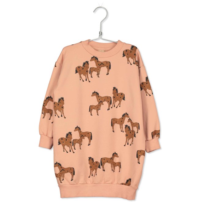 Lötiekids - Long Sweatdress Horses - Pale Pink