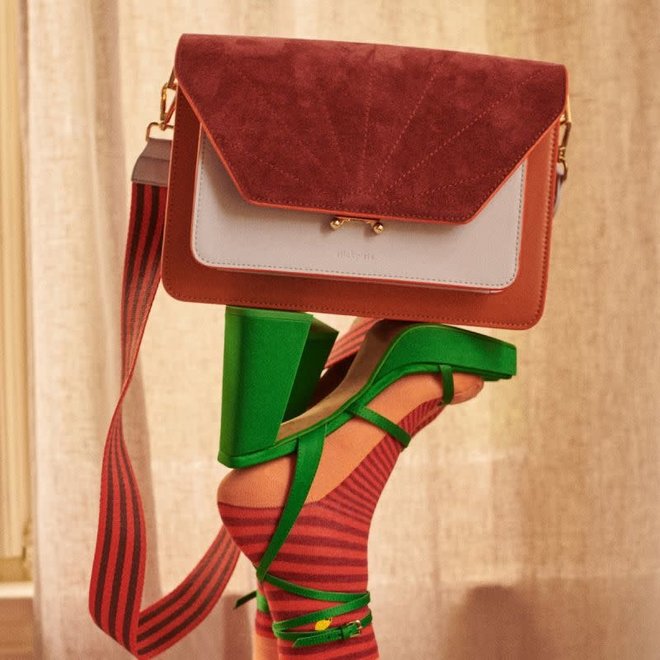 The Sticky Sis Club satchel - La Promenade Croissant brown - hortensia blue - vin rouge