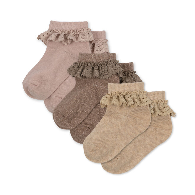 Konges Slojd - 3 pack Lace socks Rose / Sand / Roebuck