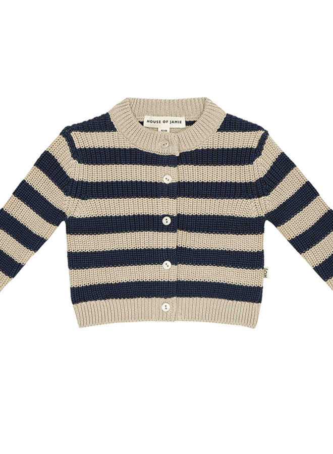 House of Jamie - Knitted Baby Cardigan Soft Beige & Blue Stripes Knit