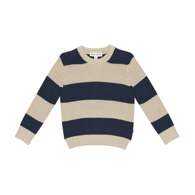 House of Jamie - Knitted Sweater Soft Beige & Blue Stripes Knit