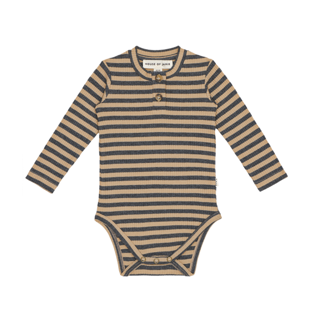 House of Jamie - Rib Long Sleeve Bodysuit- Camel & Granite Stripes