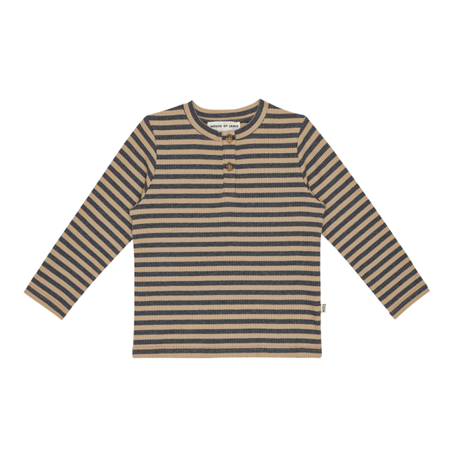 House of Jamie - Rib Long Sleeve Tee  Camel & Granite Stripes