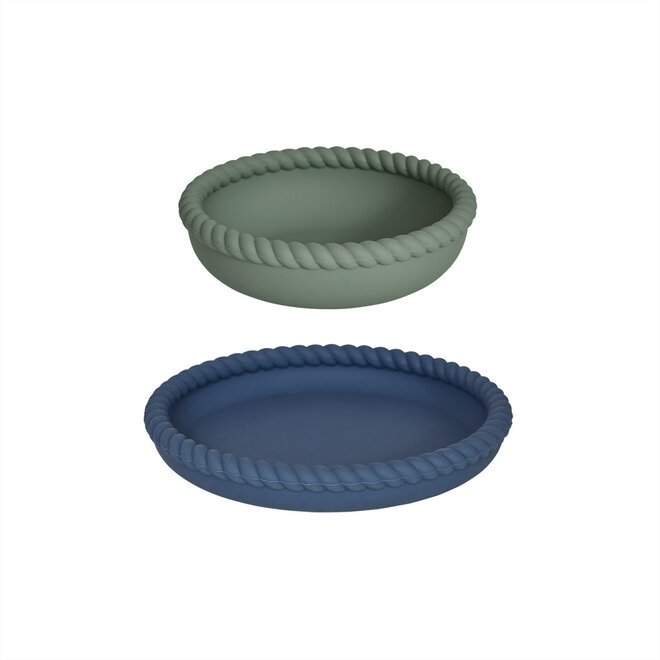 OYOY - Mellow Plate & Bowl Blue / Olive