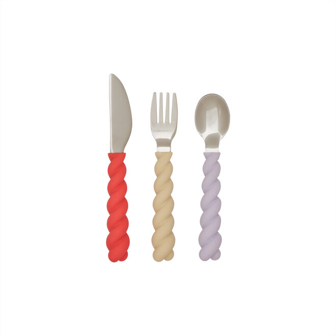OYOY - Mellow Cutlery - Pack of 3 Lavender / Vanilla / Cherry Red