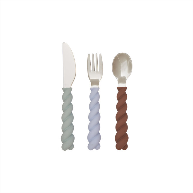OYOY - Mellow Cutlery - Pack of 3 Pale Mint / Choko / Ice Blue