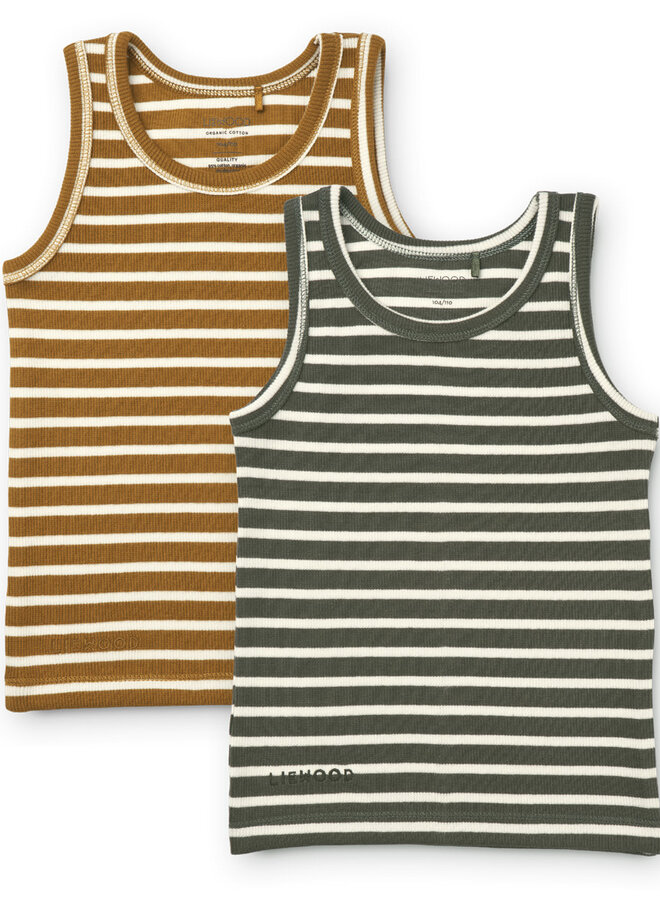 Liewood - Faris tank top 2-pack - Hunter green multi mix Stripe