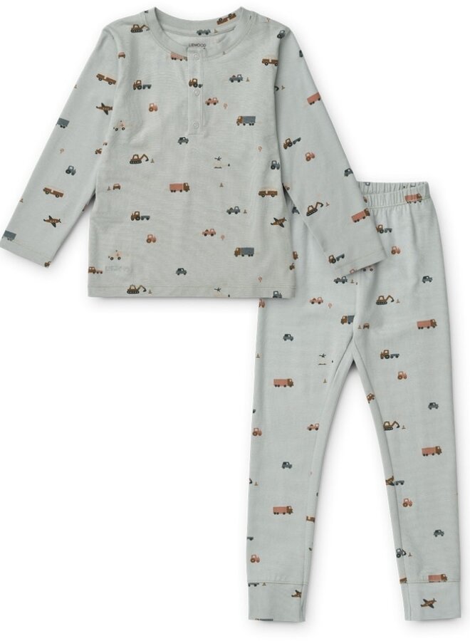 Liewood - Wilhelm pyjamas - Vehicles blue fog