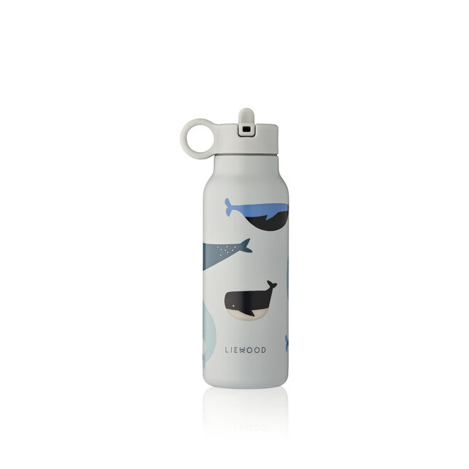 Liewood - Falk Water Bottle 350 ml - Whales / Cloud blue