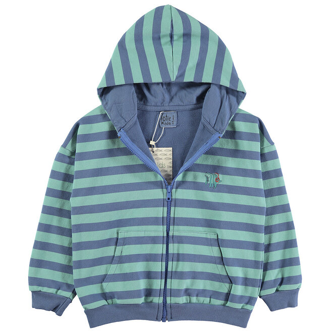 Lötiekids - Hooded sweatshirt Stripes & fish blue